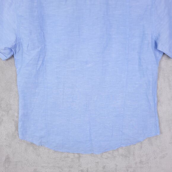 Projek Raw Shirt Mens Size XL Blue Linen Blend Button Up Beach Short Sleeve - Picture 8 of 13